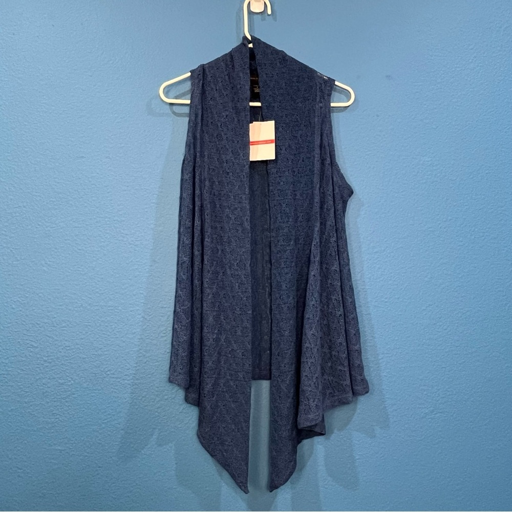 Cable & Gauge Blue Knit Sleeveless Open Cardigan With Tag Women Small